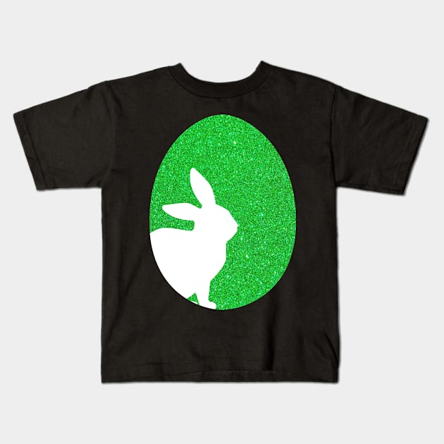 Easter Bunny Silhouette in Green Faux Glitter Easter Egg Kids T-Shirt by Felicity-K